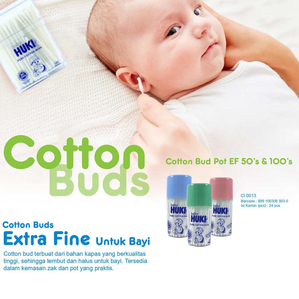 ❤ BELIA ❤ BABY HUKI Pure Cotton Buds Baby | Cottonbud | Pembersih Telinga Anak Bayi Dewasa Adult 50 | 100 | 150 | Higenis | Kapas Tebal | Tidak Mudah Lepas