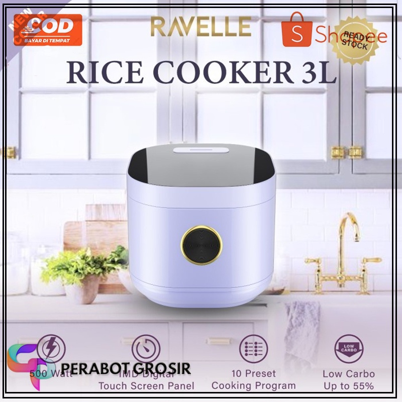 Digital Rice Cooker Low Carbo 3L (1.2L Nasi) Ravelle  Rendah Gula