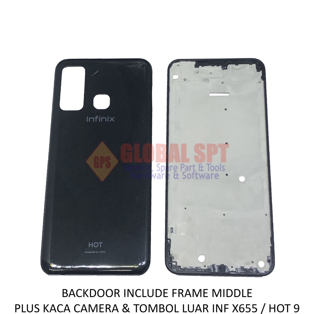 BACKDOOR INFINIX X655 INCLUDE FRAME MIDDLE / BACK COVER HOT 9 / TUTUP BELAKANG