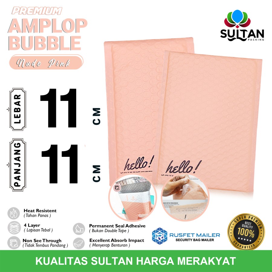 

AMPLOP BUBBLE MAILER 11x11cm SOFT PINK WRAP ENVELOPE MATTE RUSFET