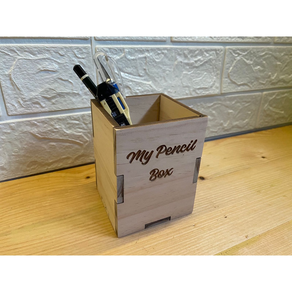 Kotak Pensil kayu jati belanda custom grafir  tulisan