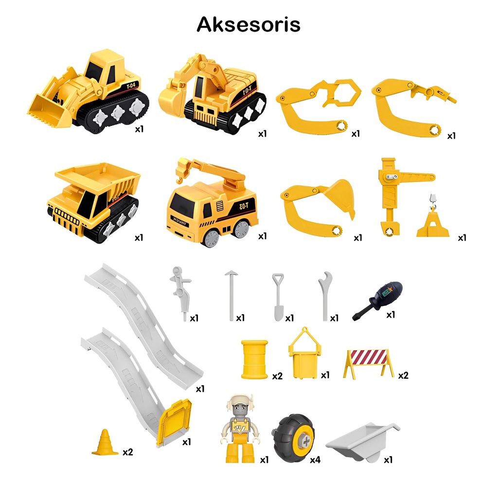 Construction Truck Set Lengkap | Mainan Anak Laki Laki Mobil Mobilan Truk Konstruksi Bor Obeng Besar