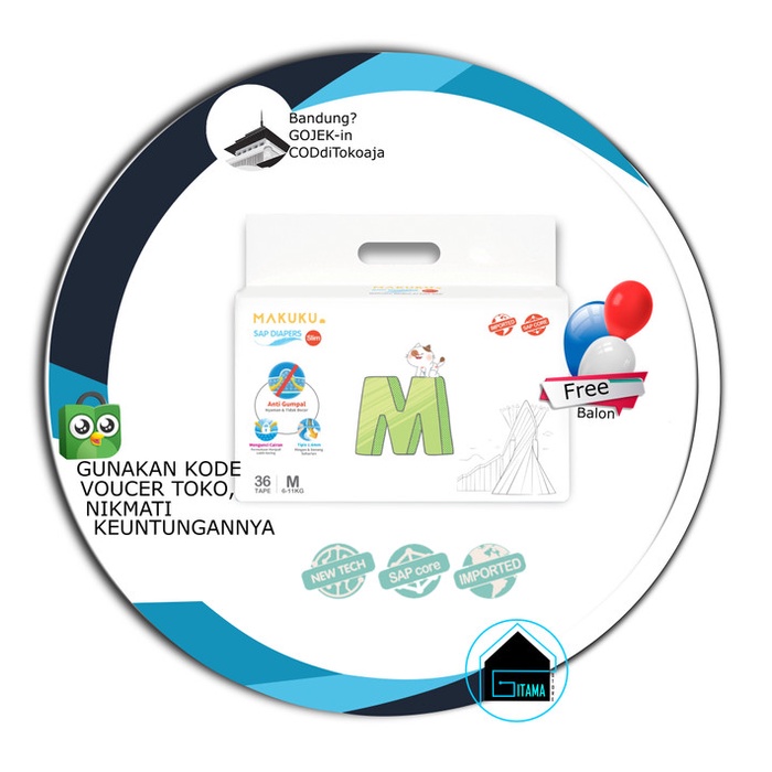 MAKUKU AIR DIAPERS SLIM TAPE M36 POPOK BAYI PEREKAT SIZE M