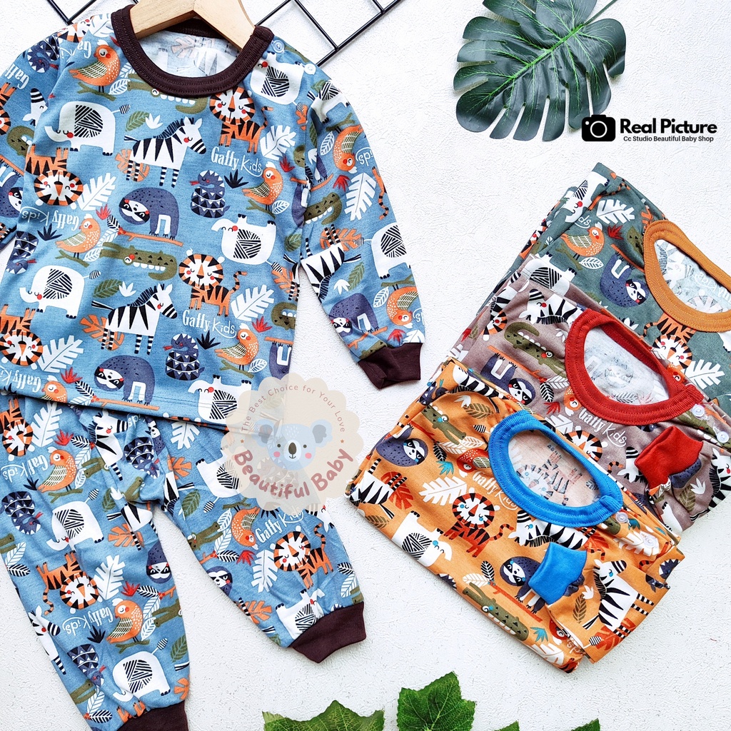 PREMIUM Setelan Piyama Baju Bayi Celana Panjang Lengan Panjang Usia 3-18 Bulan Motif Printing Animals Mek Gaffy / Baju Tidur Bayi Laki-laki / Piyama Bayi Perempuan / Baby.ou