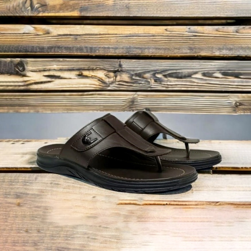 KULIT ASLI | Sandal Pria Jepit Original Mlkzio-01 Brown-Black Size 39-44