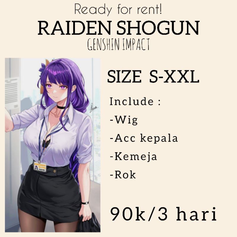Rental Cosplay Raiden Shogun Genshin Impact SIZE S-XL