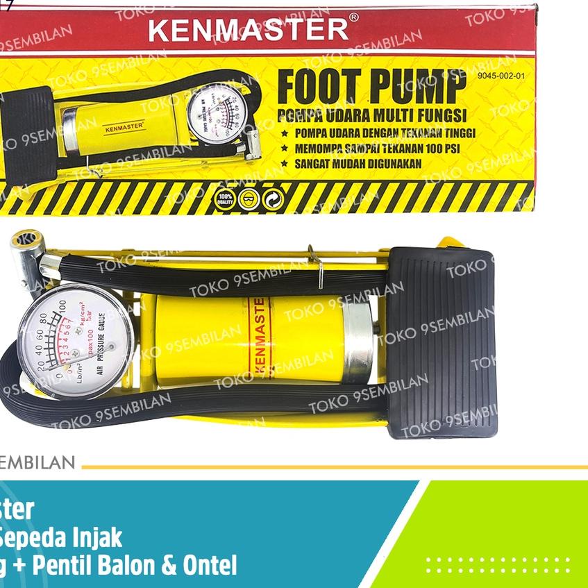 ♣ Kenmaster Pompa Injak 1 Tabung Pentil Bola & Ontel 100Psi Sepeda Motor ❂
