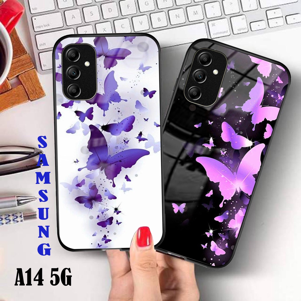 Softcase Glass Kaca BUTTERFLY [K14] SAMSUNG A14 5G Terbaru Casing Handphone-Pelindung Handphone-Aksesoris Handphone