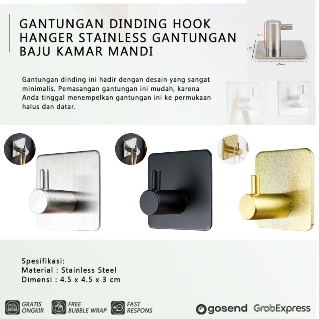 Gantungan baju tas tempel dinding minimalis hook hanger stainless gantungan Hook besi