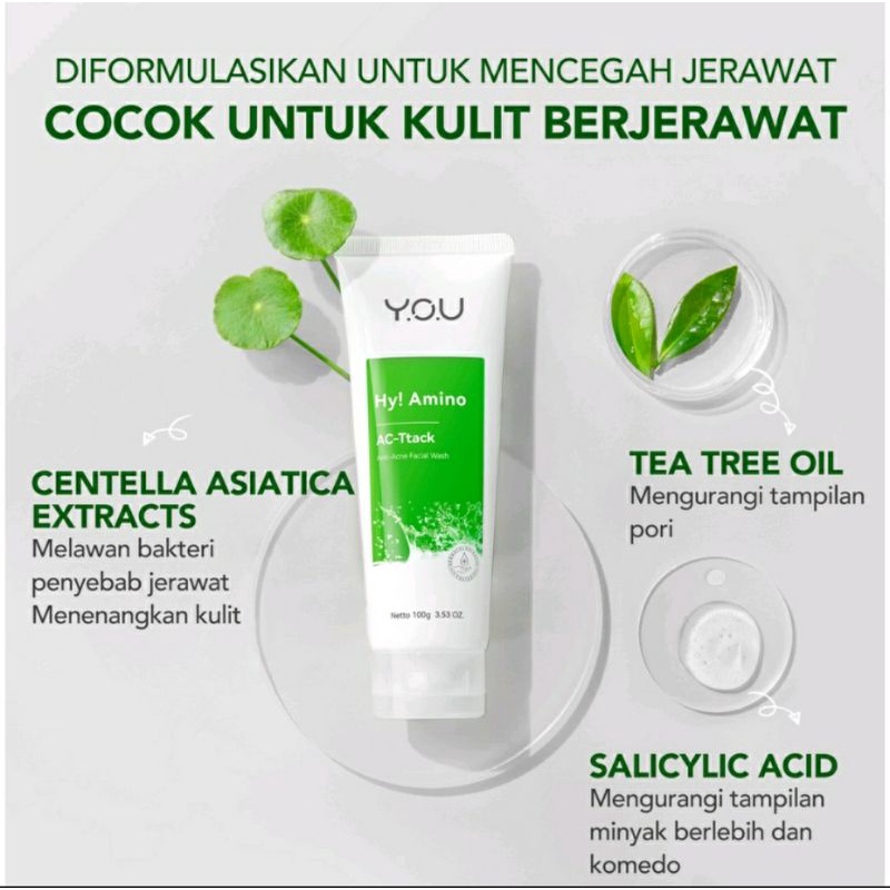 YOU Hy! Amino Wow-Tery Hydrating l Glo-Win l Ac-Ttack | By-Byeteria Brightening Facial Wash 100gr