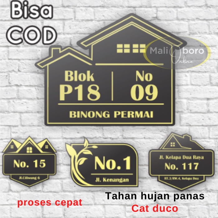 NOMER RUMAH AKRILIK CUSTOM | PAPAN RUMAH MINIMALIS | PAPAN NOMER RUMAH AKRILIK CUSTOM GOLD | DEKORAS