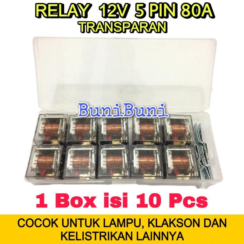 RELAY Transparan Bening 12V KAKI 5 Pin 80A Untuk Riley Lampu Klakson Alarm Mobil / Motor - 12V 5 KAKI