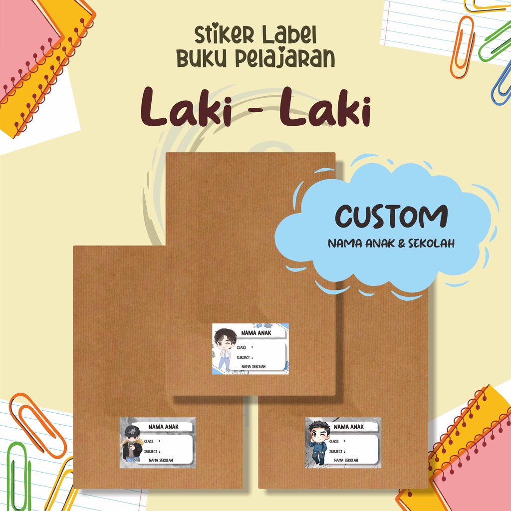 

( 30pcs ) Stiker Label Buku Pelajaran TEMA LAKI - LAKI / Stiker Mapel Sekolah / Stiker Custom Nama Anak