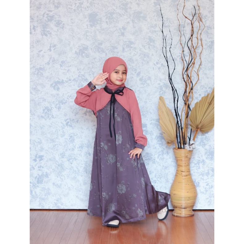 GAMIS ANAK SLIK SET PASHMINA / GAMIS KIDS EDISI LEBARAN 5-12 TH ORI  AC COLLECTION