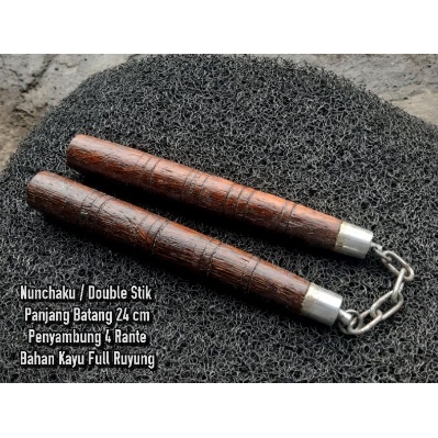 Nunchaku Double Stik Kayu Ruyung / Stik Kayu Ruyung / Aksesoris Beladiri