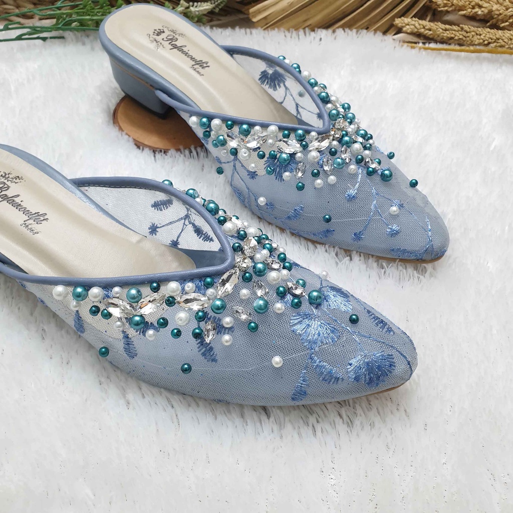 Sepatu wedding pesta Cantik nafera ice blue 3cm tahu