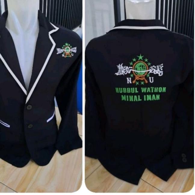❊ jas almamater hitam lis putih bordir logo NU ( bisa tambah nama dan logo) ✭