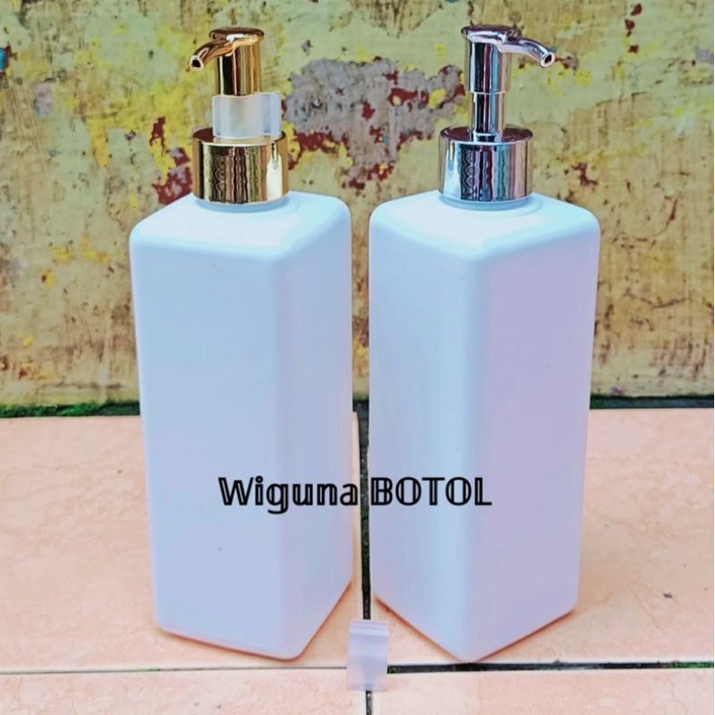 Botol Pump 500ml Kotak HDPE Putih / Botol HDPE 500ml Kotak Tutup Pump Clip Oil Luxury