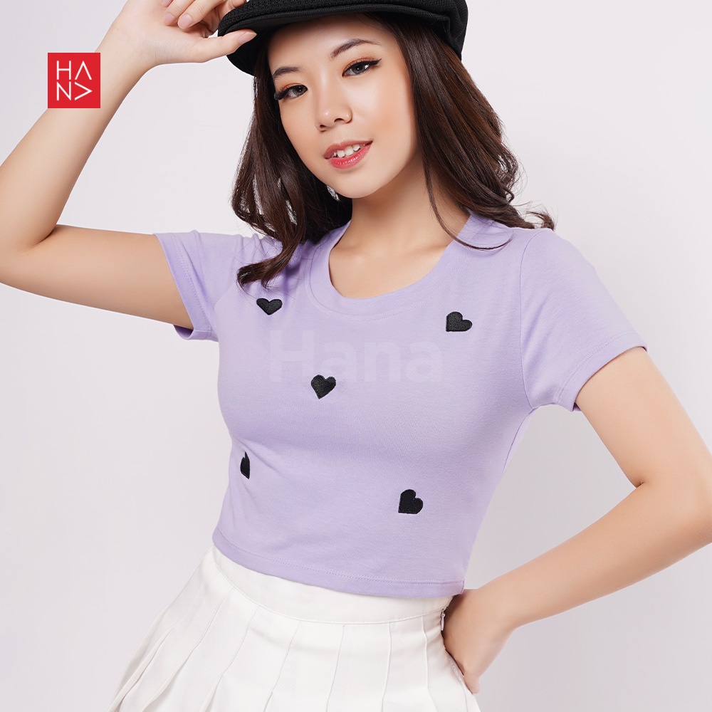 Hana Fashion - Somi T-shirt with Love Embroidery / Kaos Wanita Korean Style - TS484