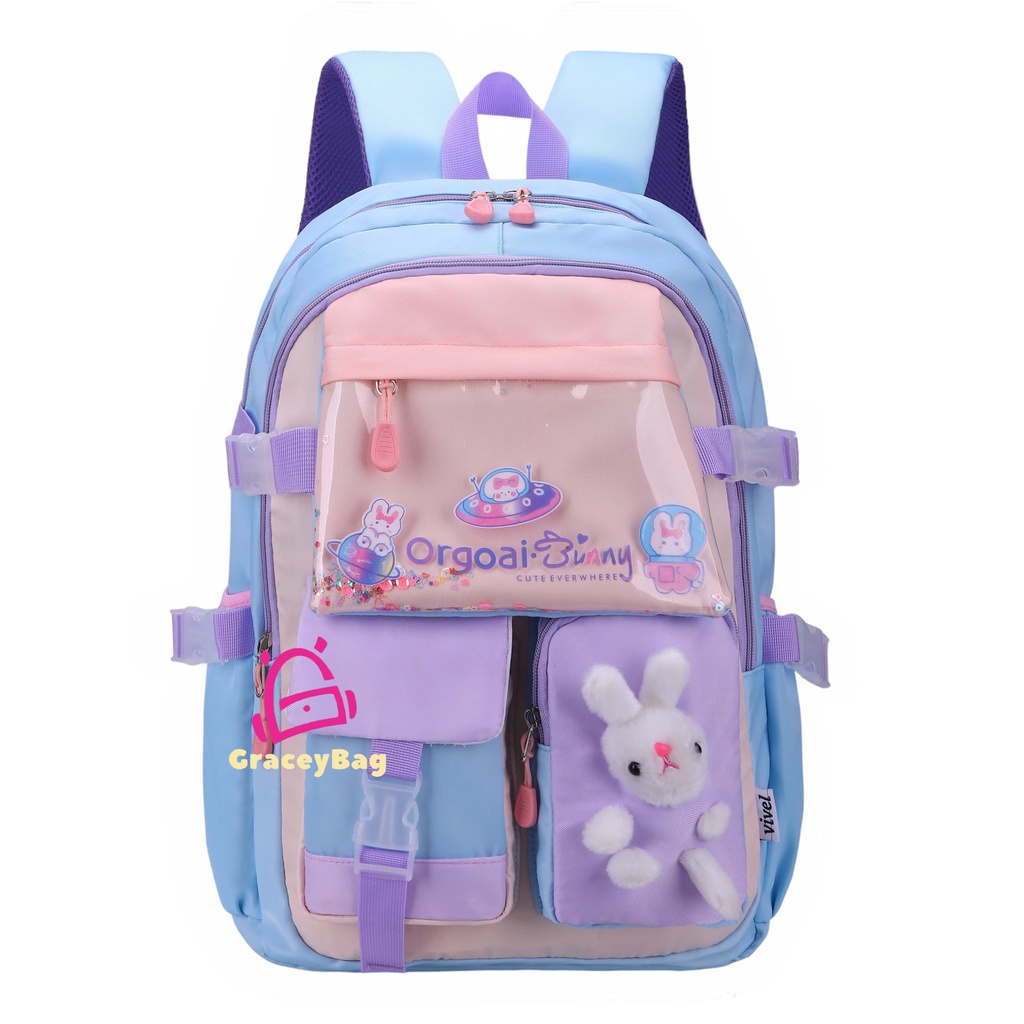 GB-9871 Tas Ransel Sekolah Anak Perempuan Import Plus Rain Cover (Bukan Bukaan Kulkas)