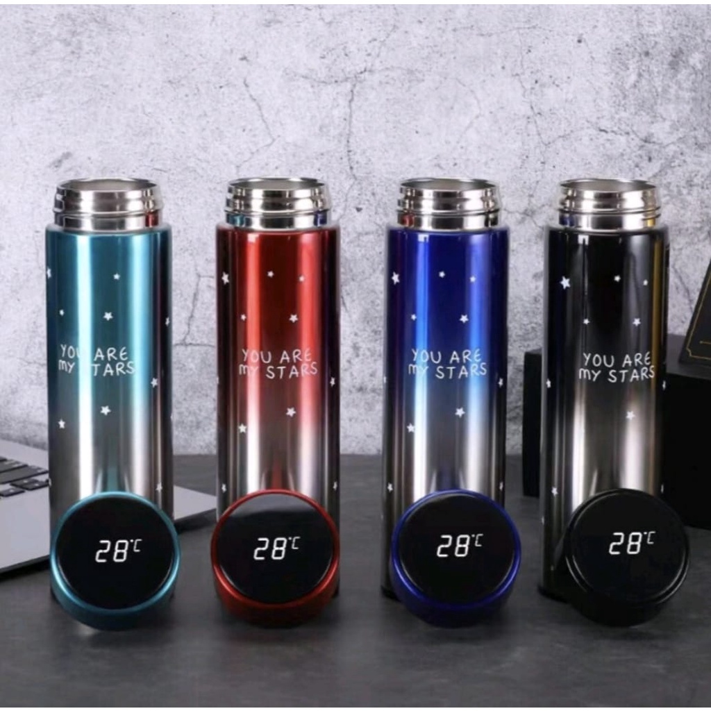 Tumbler-Termos LED &amp; Non LED Suhu Temperatur Display 500ML Motif Bintang-Tumbler  Air Panas&amp;Dingin Stainles Steel Smart Termos Layar Sentuh LED Display 500ML Motif Bintang