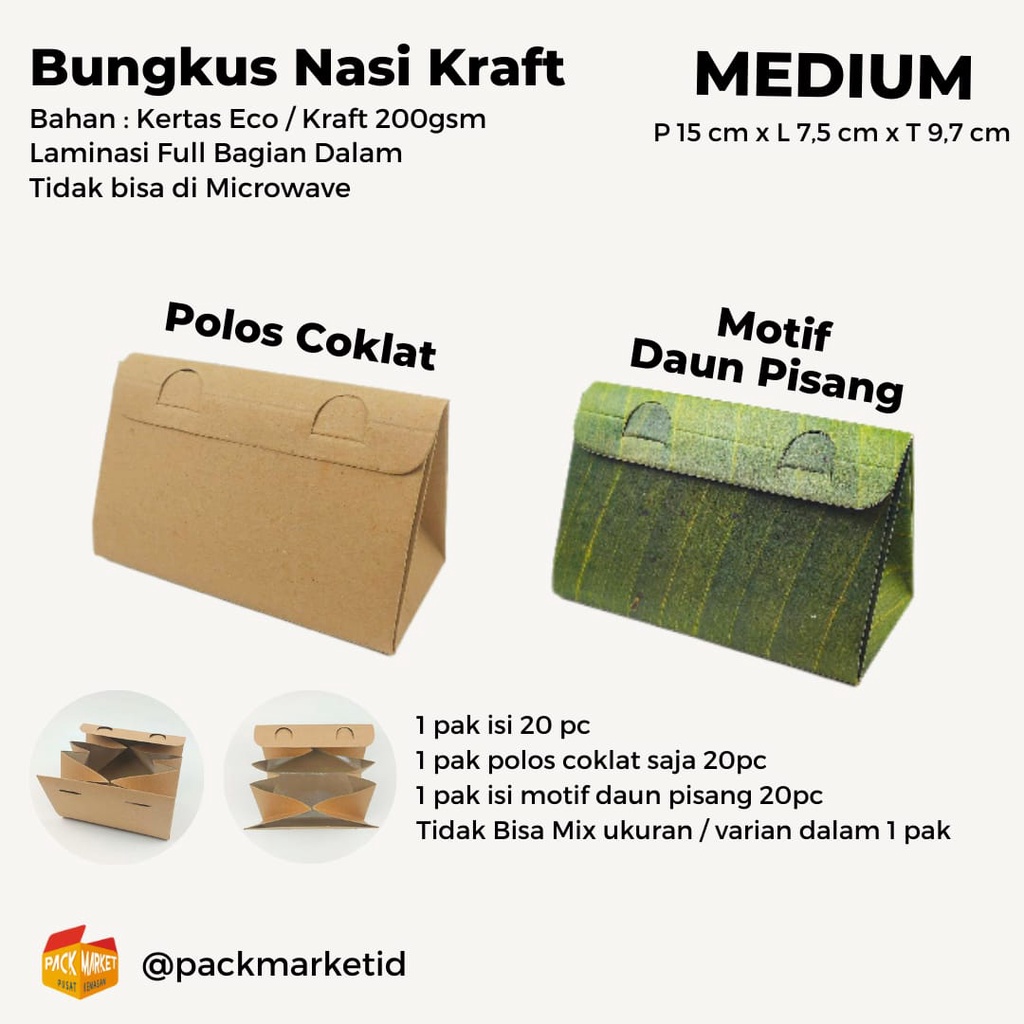 Bungkus Nasi Kraft MEDIUM / 1 pak isi 20pc
