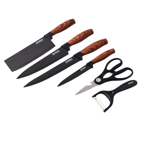 CARLTON MAGNETIC DIAMOND KNIFE SET HACHI / PISAU DAPUR SET HITAM 6PCS