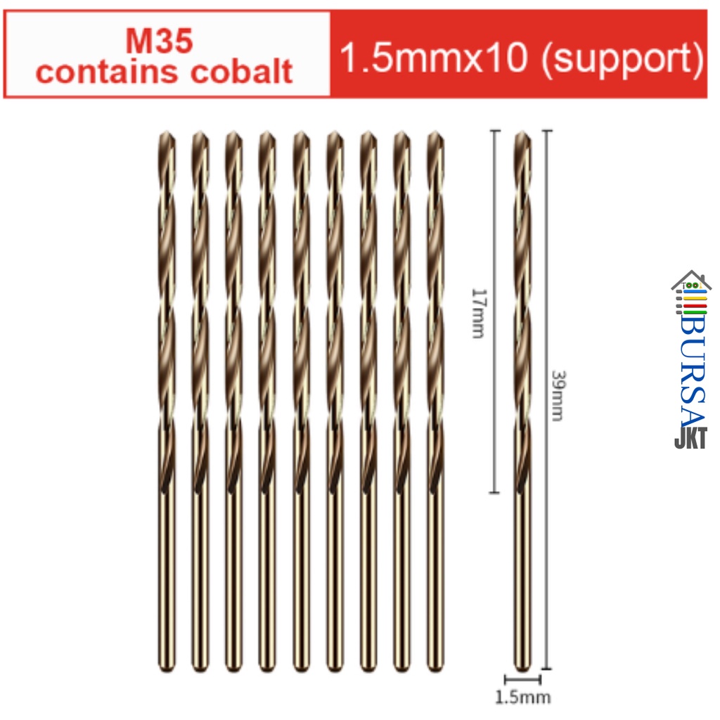 MATA BOR HSS COBALT BESI M35 GOLD MELUBANGI BESI STAINLESS STEEL 1.5 MM