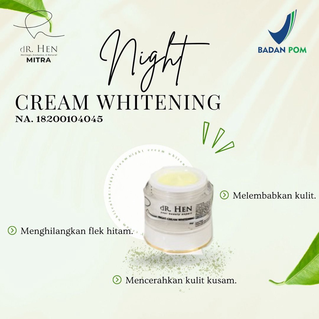 (READY STOK) SIAP KIRIM dr Hen Skincare - dR. HEN Night Cream Whitening , SKINCARE BPOM ORIGINAL DR.