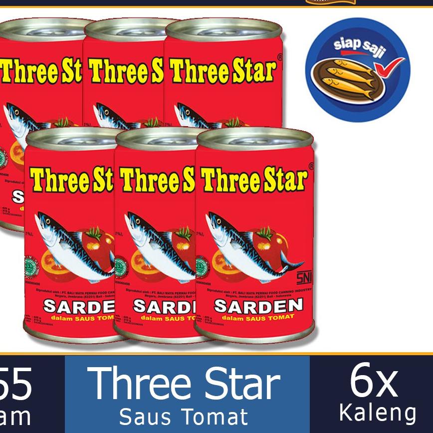 

➳ Paket 6 Pcs Three Star Sarden mini saus tomat Makanan Kaleng 155 g ▼