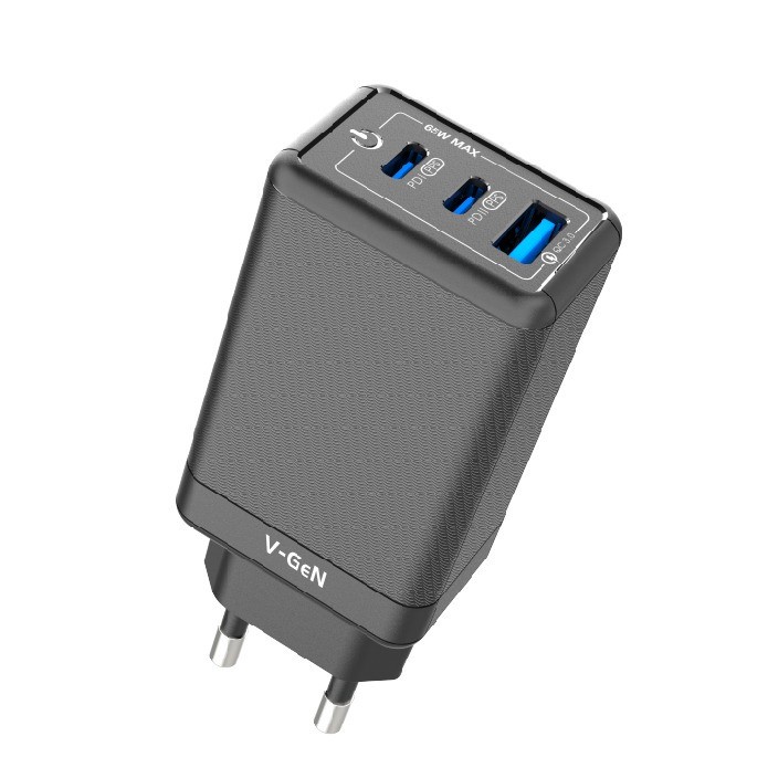 Adaptor Travel Charger V-GeN VTC3-03 Fast Charging 2 PD QC4 Type C 65W