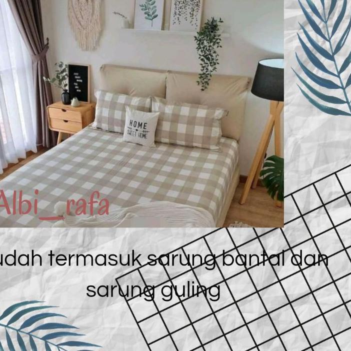 ❁ sprei motif kotak aesthetic ukuran //// kotak hitam/abu/merah/biru/putih ✦