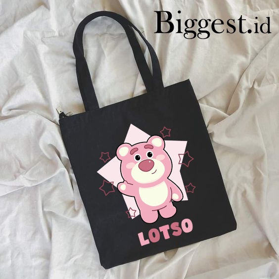 TOTE BAG KANVAS HITAM MOTIF LOTSO TOY STORY