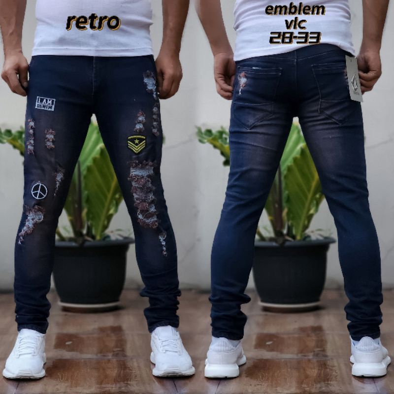 Celana Pria Celana Jeans Bikers Ripped Sobek Handmade Softjeans Import