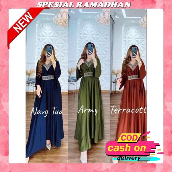 Gamis Kaftan Model Terbaru Warna Sage Saima Kaftan Lebaran 2023 Fashion Muslim Wanita Dreer Gamis Wa
