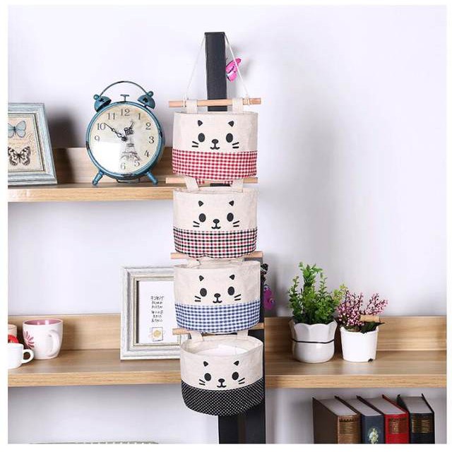 FYGALERY HL0017 Rak Gantung Mini Karakter Kucing Kanvas Hanging Organizer Cat Motif Serbaguna