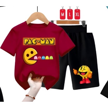 Hzl_outfit Setelan Kaos Anak Uniseks Pac Man/M,L,XL