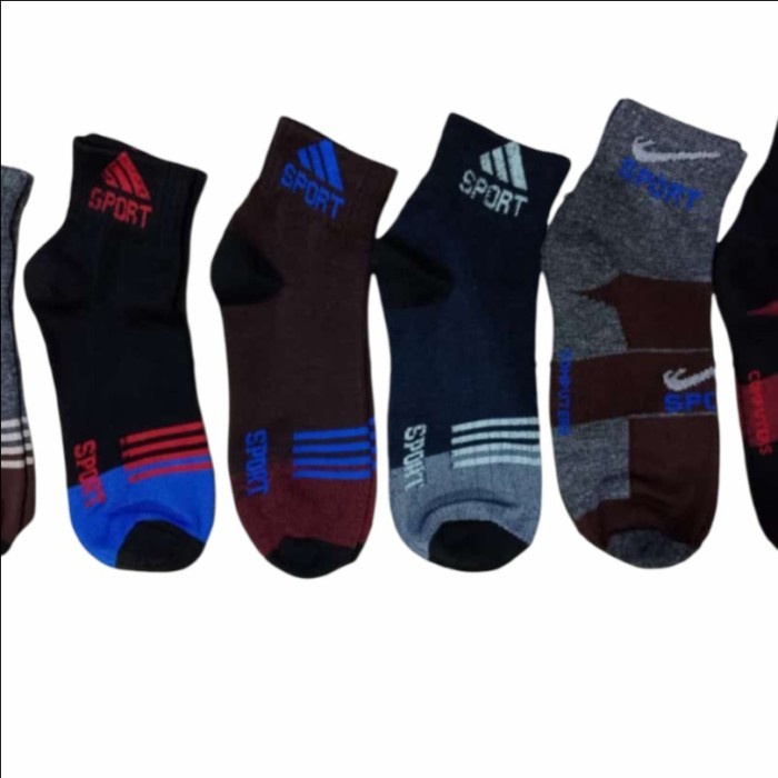 12 PASANG RANDOM KAOS KAKI OLAHRAGA PENDEK MOTIF RREMIUM SPORT SOCKS ANKLE PRIA WANITA DEWASA UNISEX