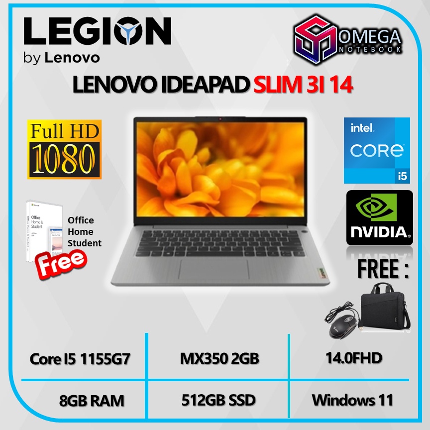 Lenovo Ideapad Slim 3I 14  I5 1155G7 MX350 2GB 8GB 512SSD W11+OHS 14.0FHD