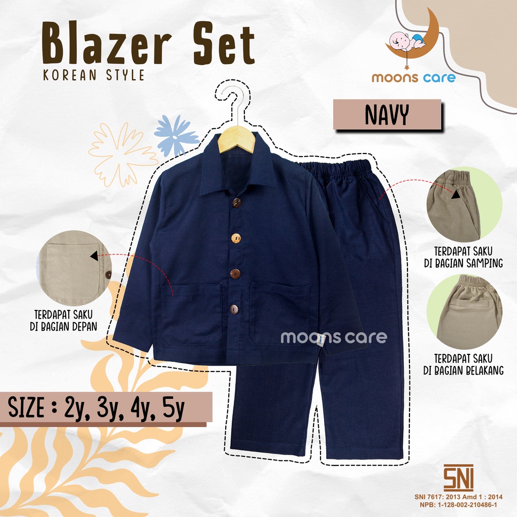 moons care Blazer Anak 1 Set Celana+Blazer Korean Style Outer Anak Perempuan StelanBlazer Setelan Bahan Linen | Setelan Blazer Cewek Umur 2-5Tahun Outwear Anak