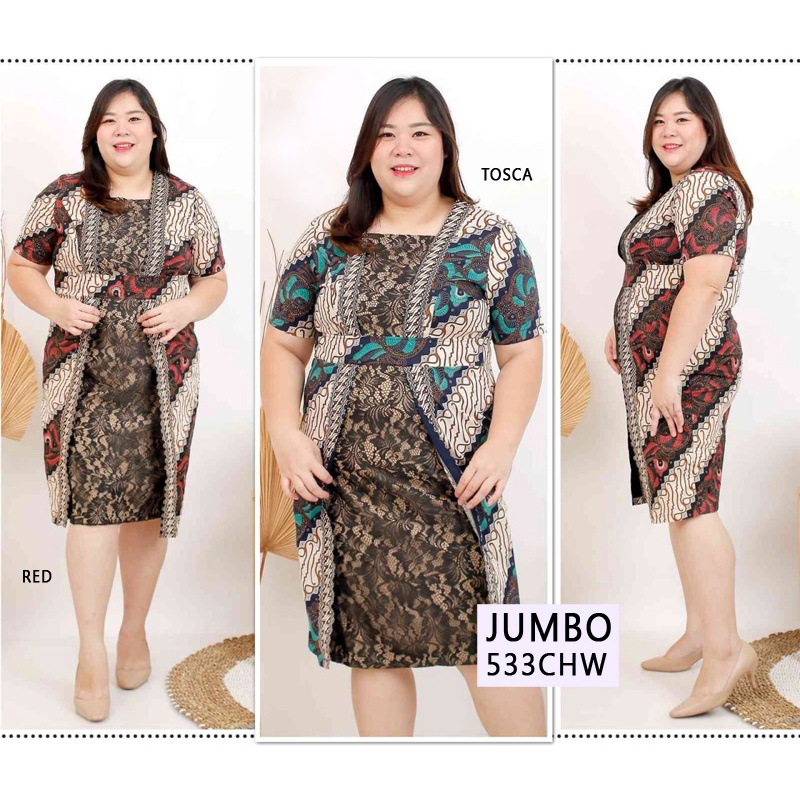 BIGCLO - (COD) LD 110-120cm Dress Pesta Jumbo Batik Katun Bigsize Kombinasi Brokat Mewah vol55d