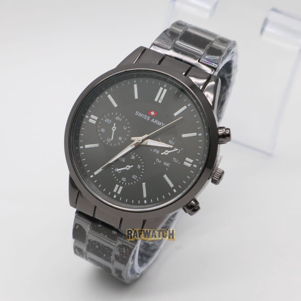 Jam Tangan Pasangan Pria Wanita Analog Casual Rantai Stainless Silver Hitam RPA11