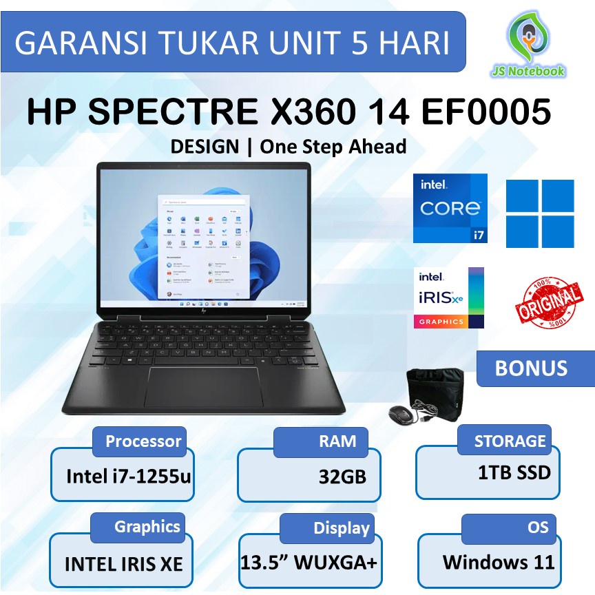 LAPTOP HP SPECTRE 14 X360 TOUCH i7 1255u 32GB 1TB SSD WINDOWS 11
