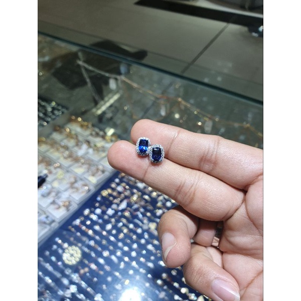 giwang anting mata biru eleganlook emas putih  750