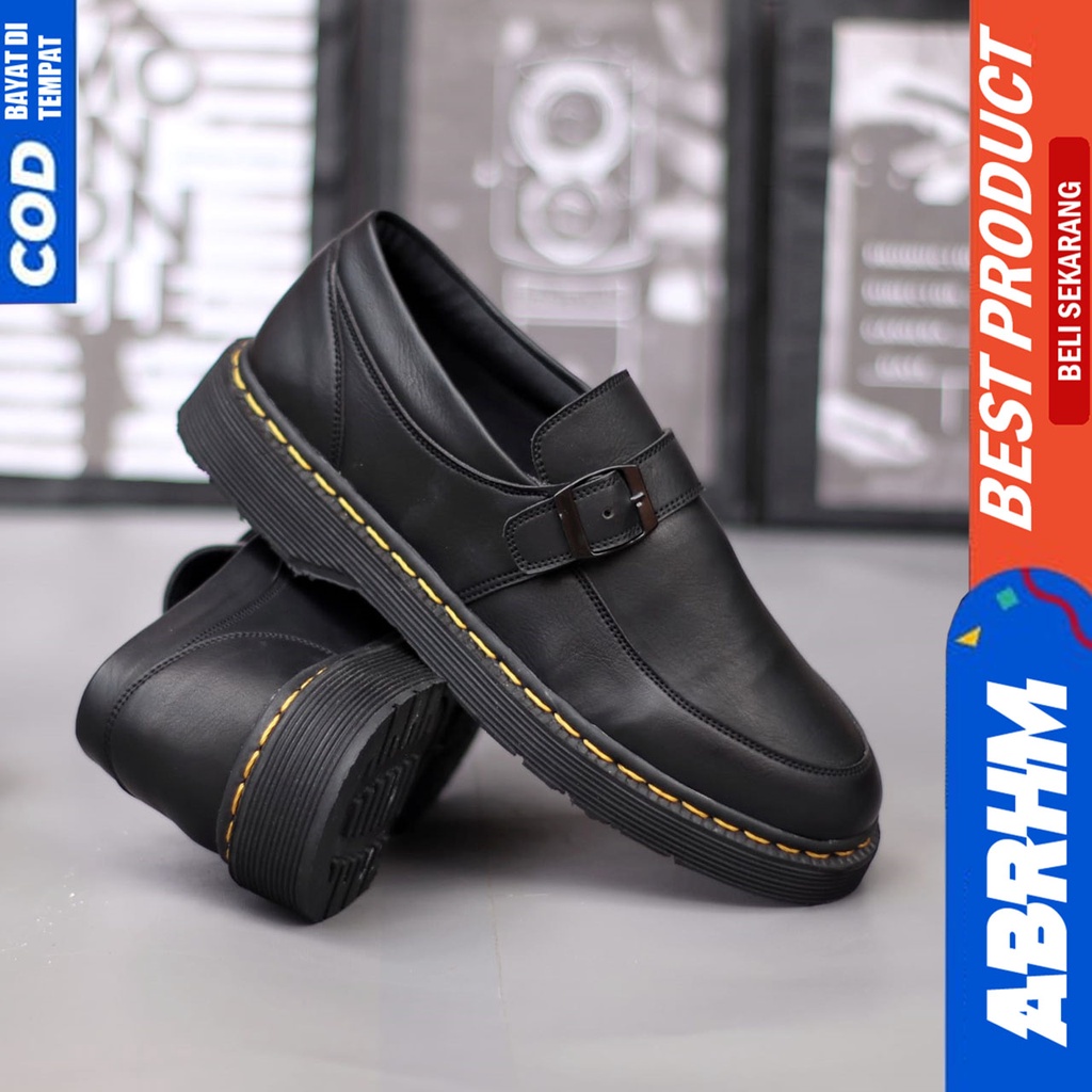 Sepatu Loafers Docmart Formal Pria Kerja Hitam Abraham Delvin