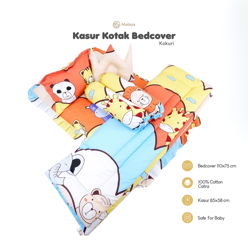 KASUR BAYI KOTAK PLUS  BEDCOVER BABY / ALAS TIDUR BAYI LENGKAP BANTAL GULING BANTAL PEYANG  BY MALAYA BABY