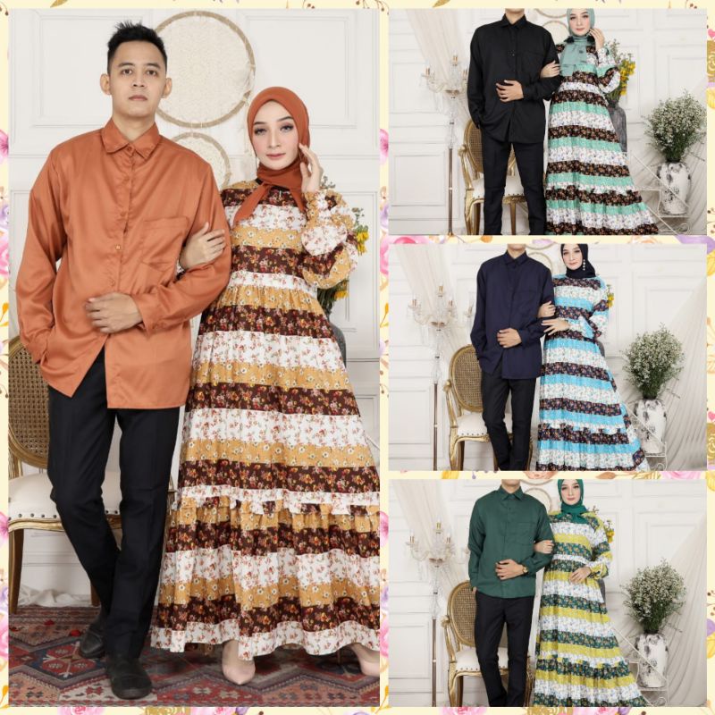 Baju Muslim Muslimah Couple Keluarga Pasangan Zulaikha Brukat Maxi Jum Couple Muslim Kekinian / Cp