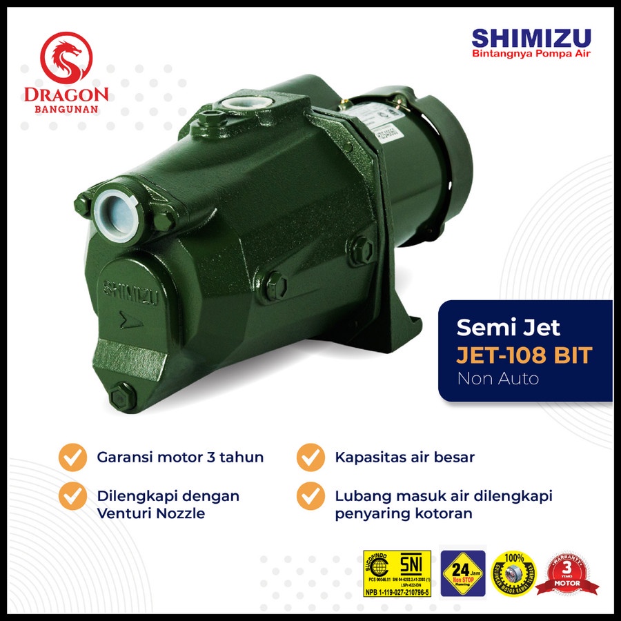 Pompa Air Shimizu Semi Jet 108 BIT - Shimizu Semi Jet Pump 100 Watt - Pompa Shimizu Sumur Dangkal