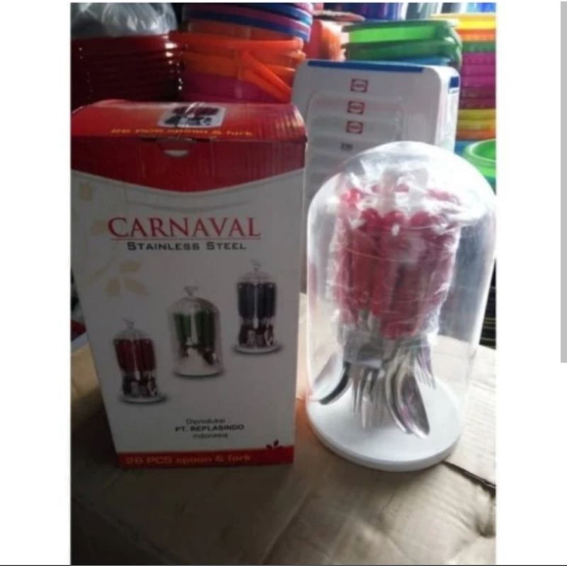 tempat sendok garpu makan set carnaval stainless plus cover / cutlery set carnaval 26pcs