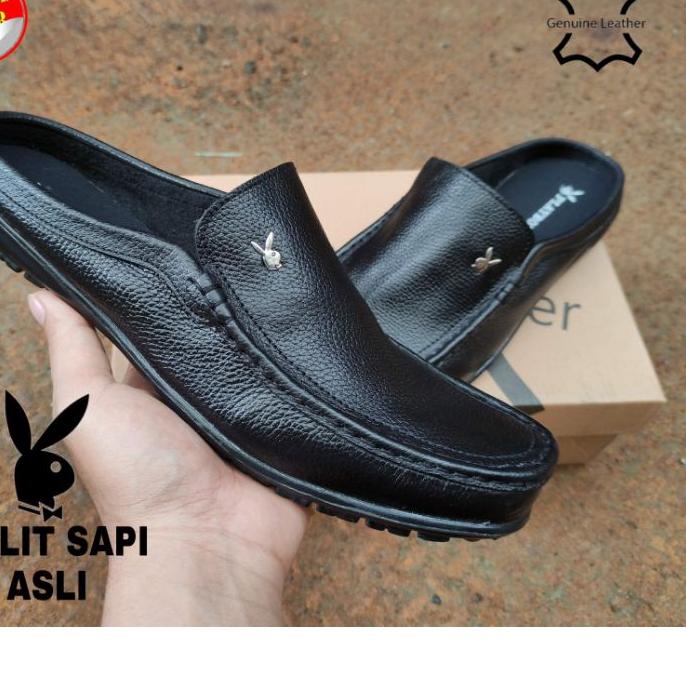 ✬ sepatu sandal pria 100% kulit sapi asli slop pria kulit asli ✬